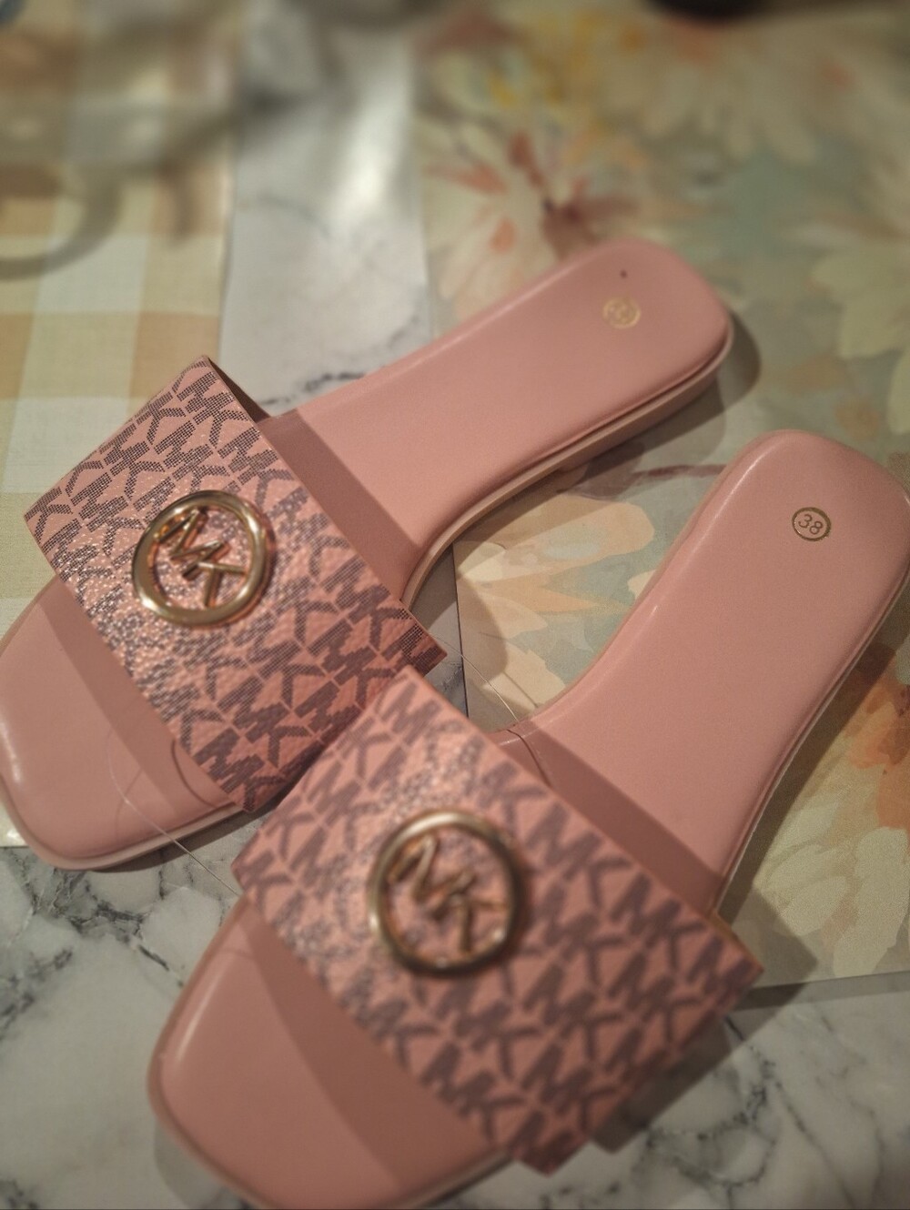 Michael Kors Pink Logo-Embellished Slide Sandals